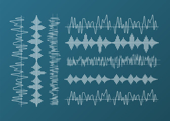 Sound wave forms. Music amplitude waveforms equalizer. Voice audio form