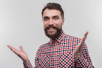 Curious businessman. Image without face retouching with blue-eyed bearded businessman feeling...