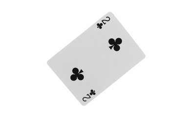 Playing card, two of clubs isolated on white background with clipping path