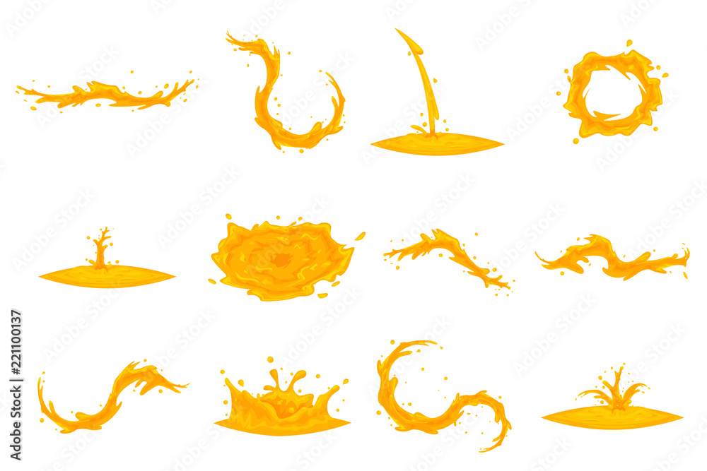 Wall mural Oil flowing splash drop wave whirlpool vortex cartoon honey icon set isolated design vector illustration