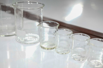 chemical laboratory beaker glassware. science research & development