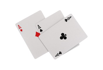 Playing cards, three aces isolated on white background with clipping path