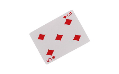Playing card, five of diamonds isolated on white background with clipping path