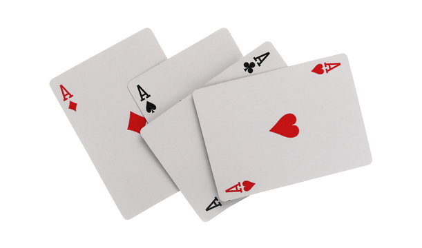 Playing cards, poker, four aces isolated on white background with clipping path