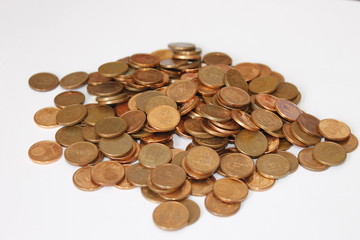 Close up of euro cent coins