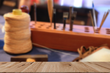 leather craft DIY instrument tool. craftsman working desk