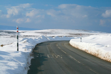 road over Hartside pass in winter