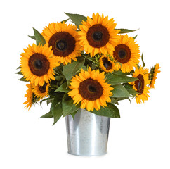 Obraz premium A beautiful sunflower bouquet isolated on white background, including clipping path. Germany