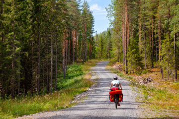 Traveling cyclist on cycle route in Southern Norway