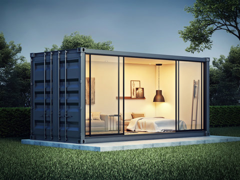 Container house exterior, 3D render