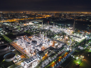 Oil refinery factory for energy or gas industry background.