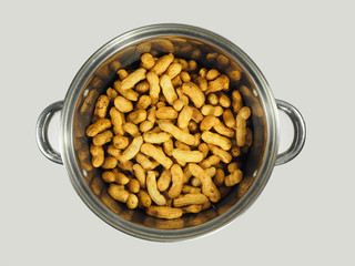 steel casserole with peanuts