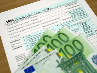 Tax form 1040 and euros