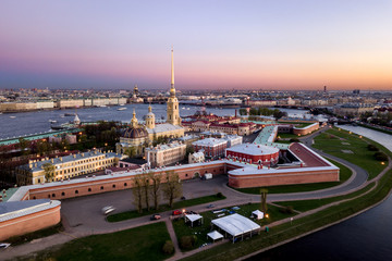 Obraz premium Aerial view of Peter and Paul Fortress, Neva river, Saint Petersburg, Russia
