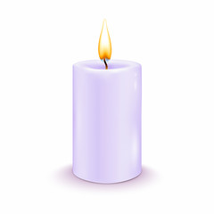 Round cylindrical candle with burning flames.