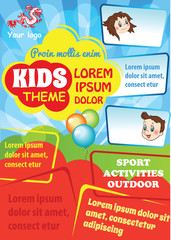 Kid advertising template with space for text. Colorful vector flyer design. Kid education theme. School poster layout