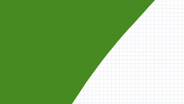 Animated video transition erasing green screen revealing white lined graph paper underneath