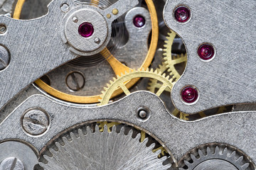 gear drive in vintage steel mechanical watch