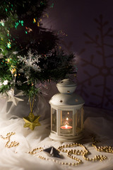 Christmas decoration with lamp and christmas tree