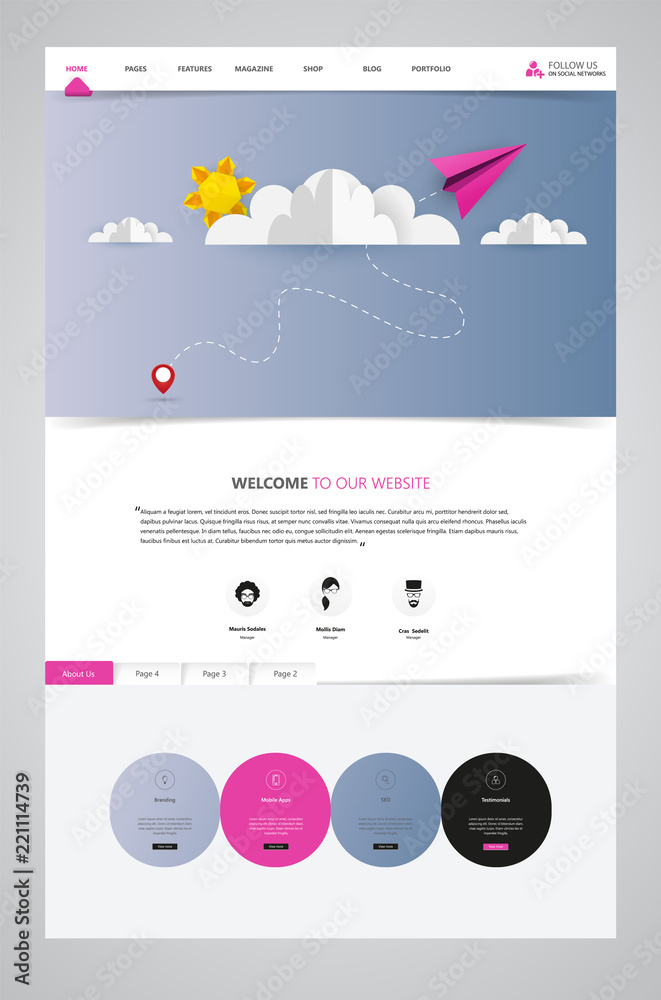 Canvas Prints colorful vector website with origami paper clouds and sky header design.