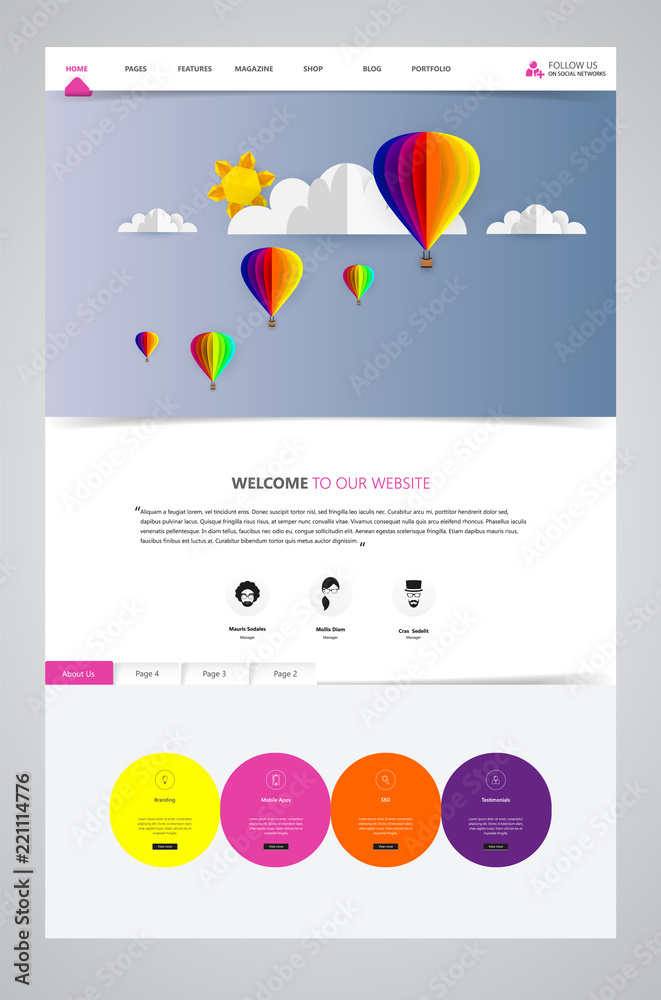 Poster colorful vector website with origami paper clouds and sky header design.