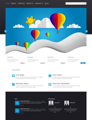 Colorful Vector Website with Origami Paper Clouds and Sky Header Design.