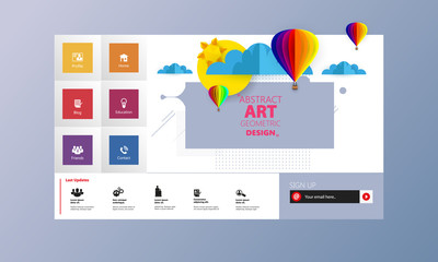 Colorful Vector Website with Origami Paper Clouds and Sky Header Design.