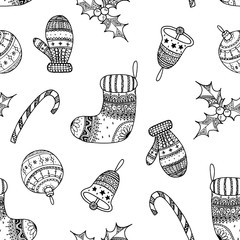 Vector Seamless Pattern Of Black Christmas Decorative Symbol