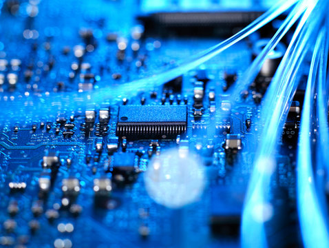 Fibre optics carrying data connecting to the circuit board of a laptop computer