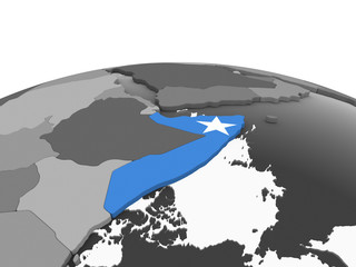 Somalia with flag on globe