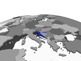 Croatia with flag on globe