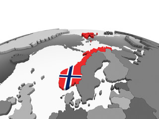 Norway with flag on globe