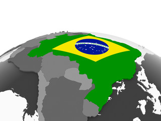Brazil with flag on globe