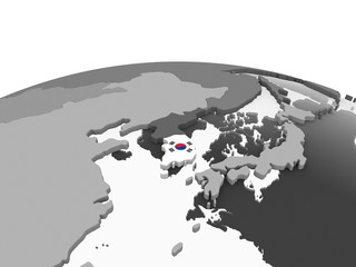 South Korea with flag on globe