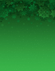 Green christmas background with snowflakes and stars, vector illustration