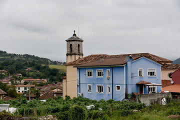 rural landscape with church in Asturias, Spain