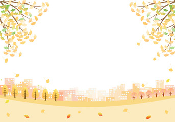 都会の町並み　銀杏の紅葉　風景