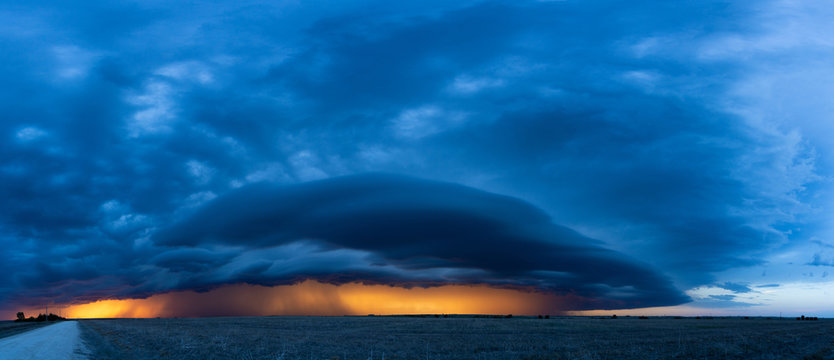 Incredible colors glow after sunset in line of storms, Studley, Kansas