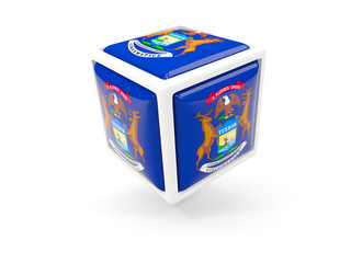 michigan state flag in cube icon. United states local flags