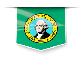washington state flag square label with shadow. United states local flags