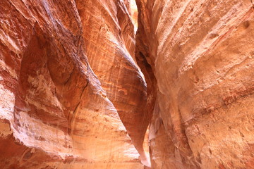 Colorful, red sandstone formation texture. Abstract geological pattern. Petra, Jordan, Middle east