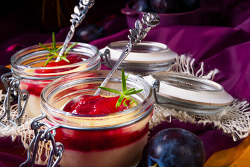 for breakfast fresh semolina pudding with cinnamon and plums