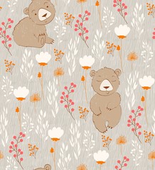 Vector cute seamless pattern with cartoon bears