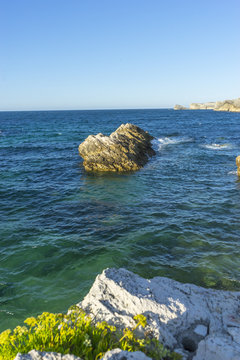 Tourism Sea, Broken Coast (Costa Quebrada) At Playa De San Juan De La Canal, Soto De La Marina, Spain