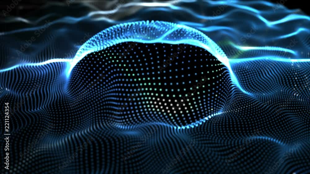Poster abstract futuristic data cloud and artificial intelligence concept. light impulses traveling along w