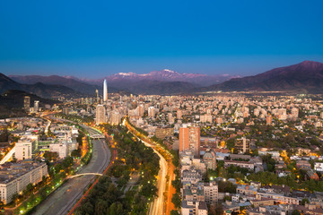 Fototapeta premium Panoramic view of Providencia and Las Condes districts, Santiago de Chile