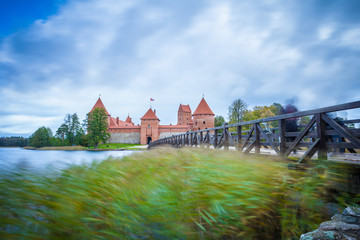 TRAKAI / LITHUANIA - OCTOBER 10, 2016: Long exposure shot of ancient medieval castle at the Trakai Island