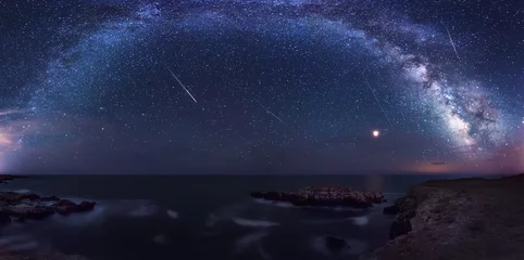 Foto auf Acrylglas Nacht Milky Way and the Perseids / Long time exposure night landscape with planet Mars and Milky Way Galaxy during the Perseids flow above the Black sea, Bulgaria
