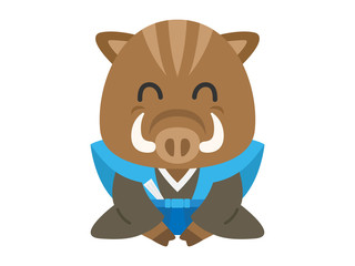 着物を着た猪のキャラクターイラスト