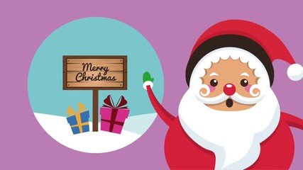Santa claus and wooden sign with gifts at christmas high definition colorful animation scenes - Powered by Adobe